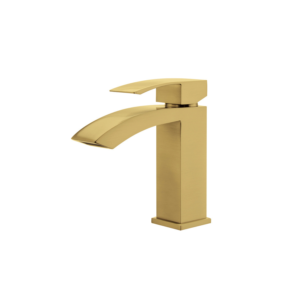 Luxury Style Brushed Gold Brass Basin Mixer Hot Cold Water Faucet Tap Commercial Use Golden Basin Faucet Bathroom Tap