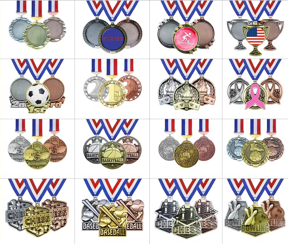 Custom Gold Running Swimming Basketball Blank Box Crystal Holder Key Ribbon Hanger Soccer Football Metal Trophies Sports Medals