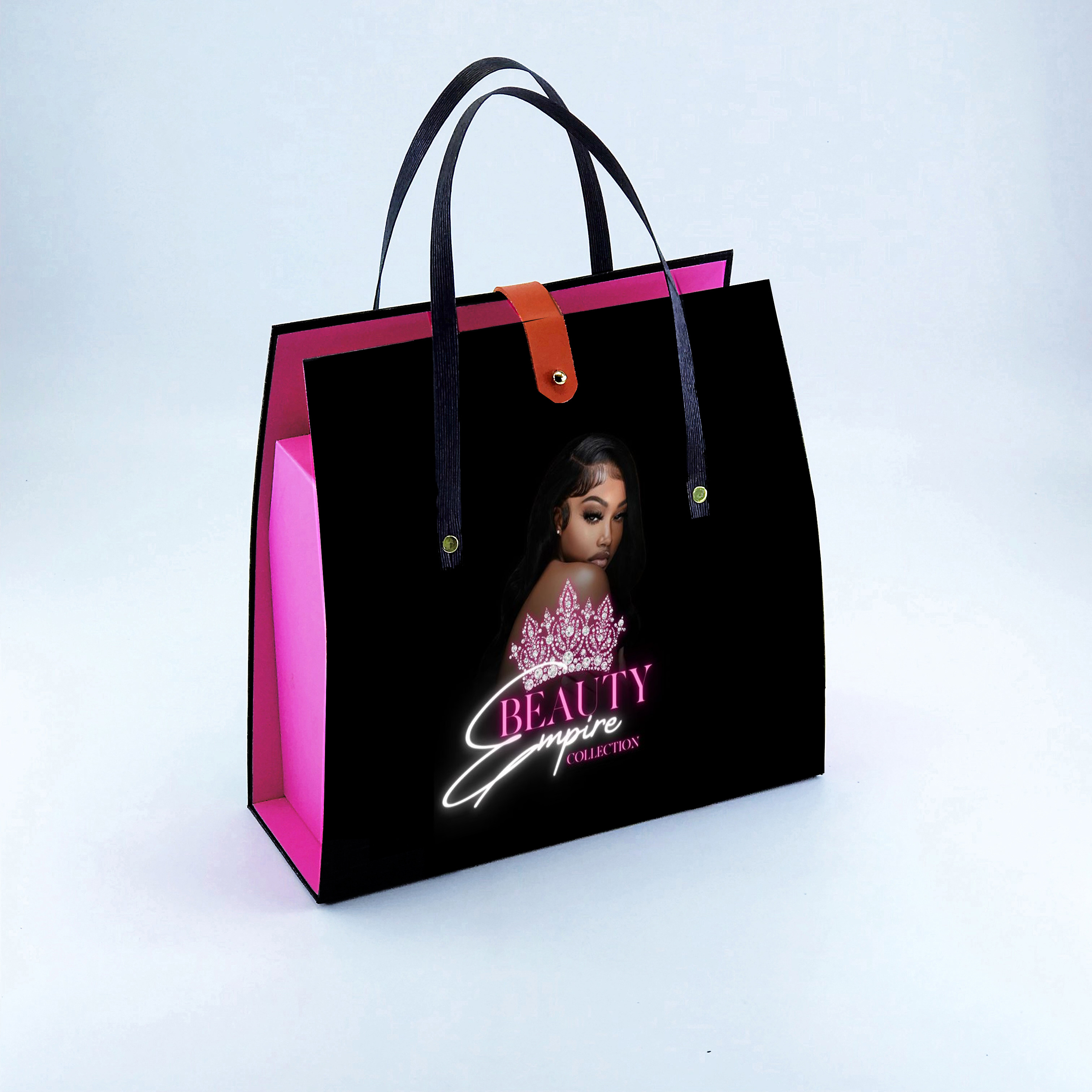 free design custom luxury fashion cardboard box with handles bag for human hair  wig human hair hair extension packaging