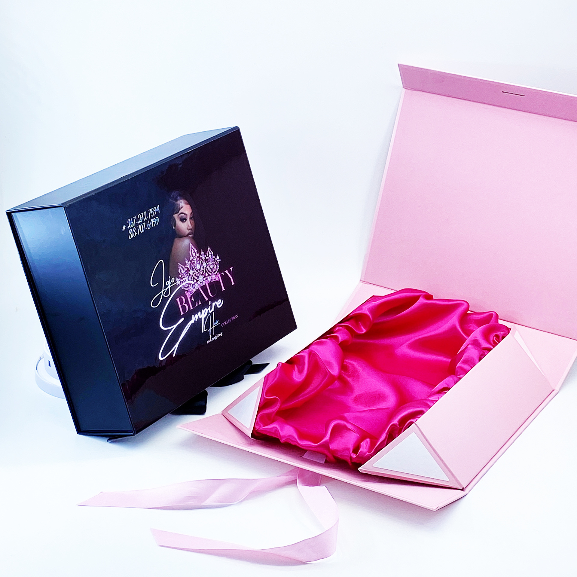 Hair Bundles Packaging Box Extension Bags with Satin Human Weave Hair Gift Storage Box with Ribbon Closure for Wig packaging box