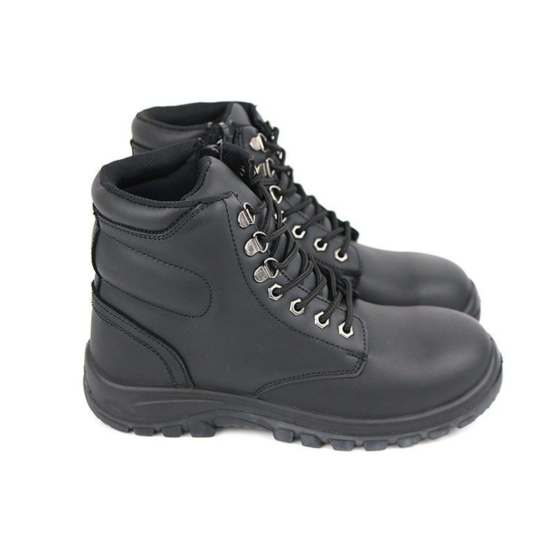 Black hi top industrial steel toe  steel plate leather labour protection site safty boots men safety shoes work