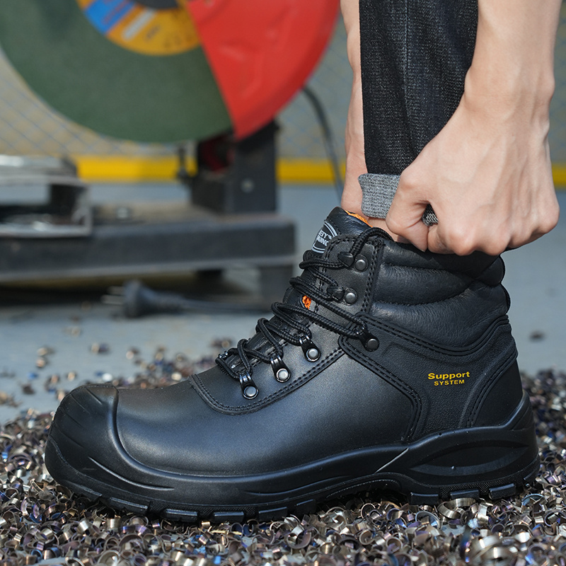 New style construction waterproof genuine leather steel toecap anti slip work safety shoes for man