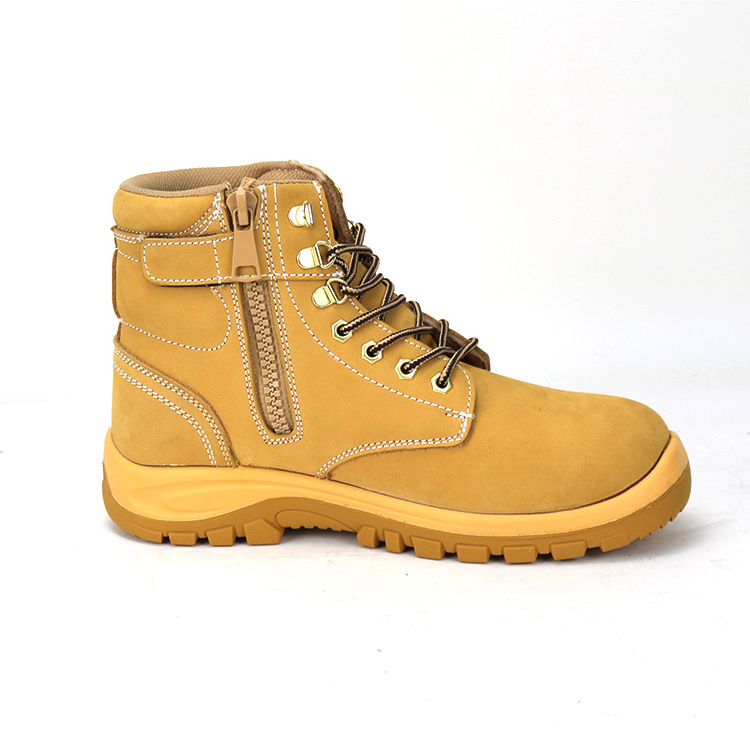 Side zipper Genuine Leather Men's Steel Toe Work Boots Slip Resistant  Construction Safety  Shoes