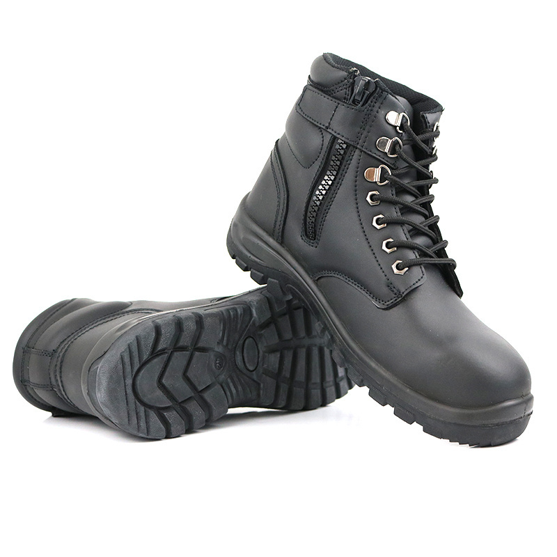 Black hi top industrial steel toe  steel plate leather labour protection site safty boots men safety shoes work