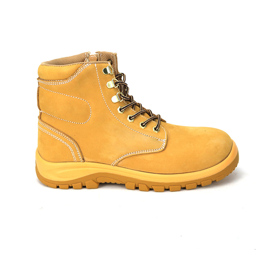 Side zipper Genuine Leather Men's Steel Toe Work Boots Slip Resistant  Construction Safety  Shoes