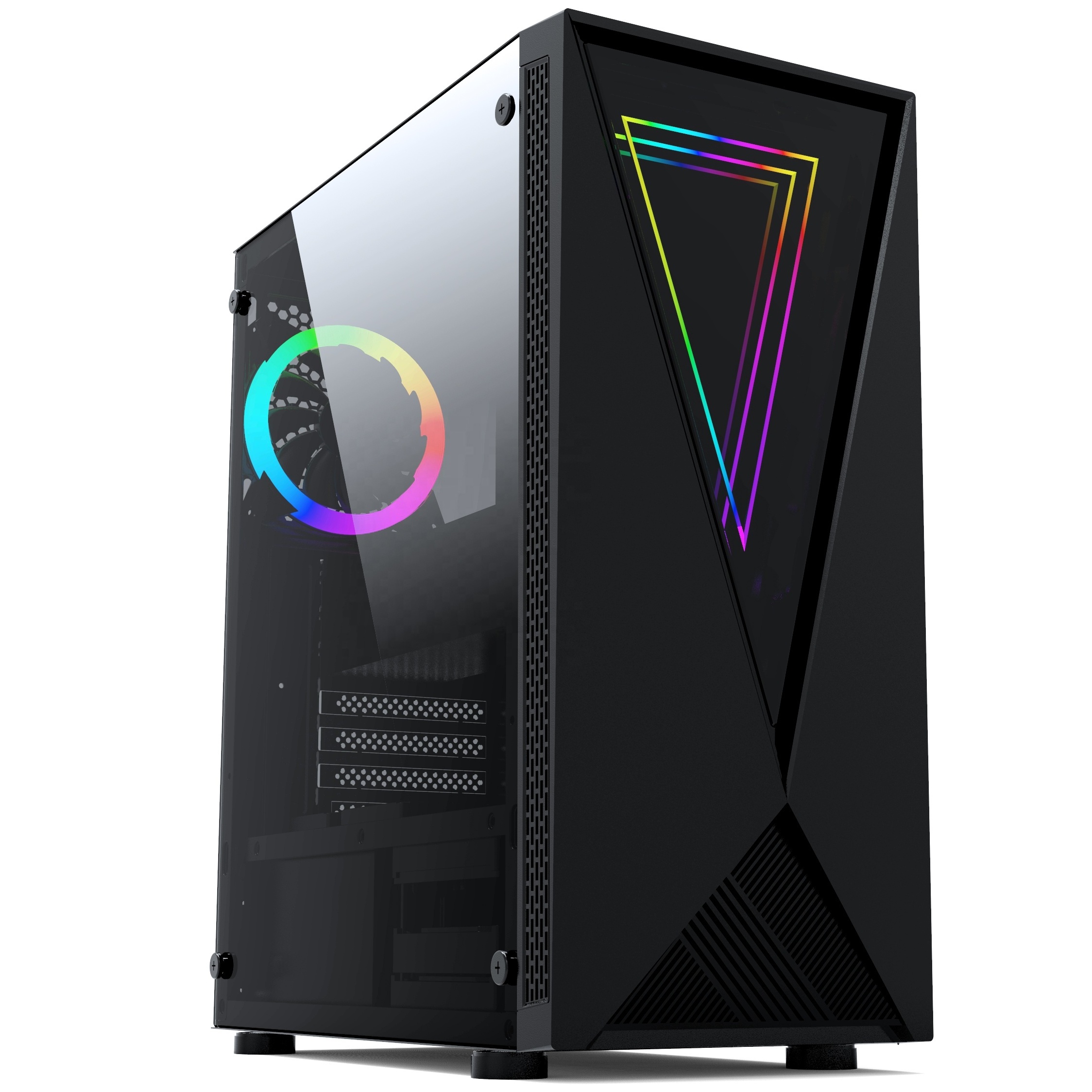 2022 Cool Design Pc Gaming Case  Mid Tower Tempered Glass ATX Computer Casing With LED Strip