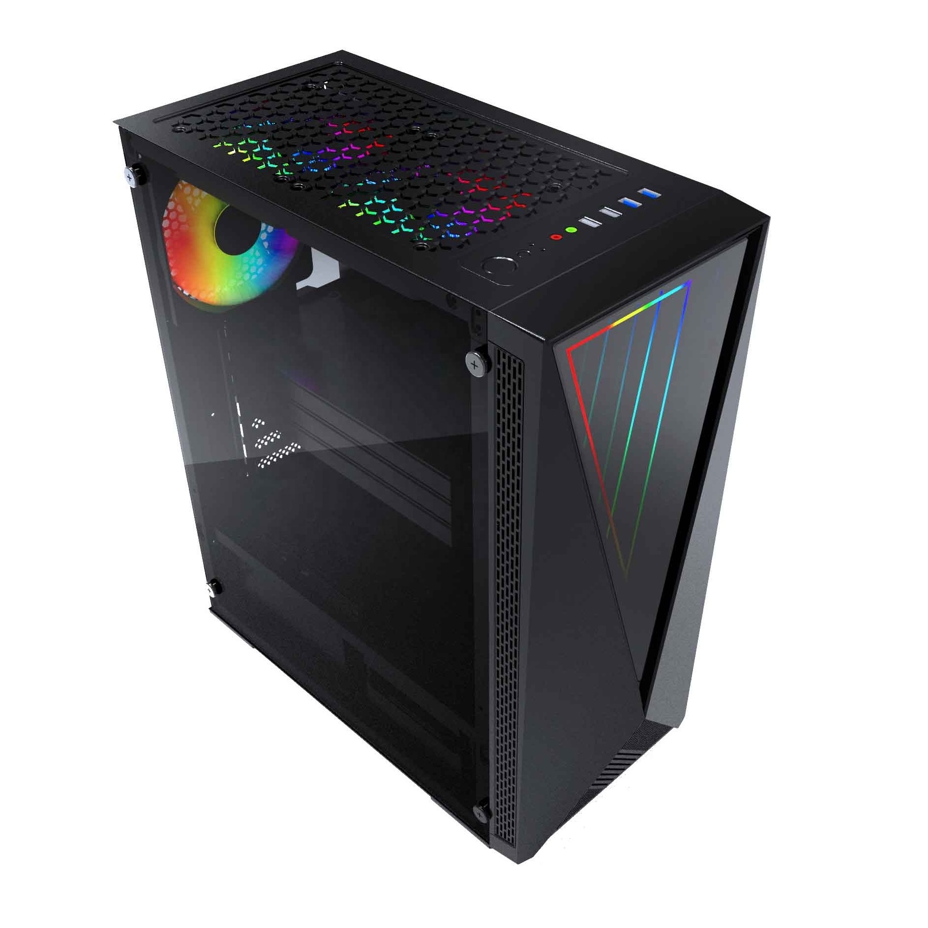 2022 Cool Design Pc Gaming Case  Mid Tower Tempered Glass ATX Computer Casing With LED Strip