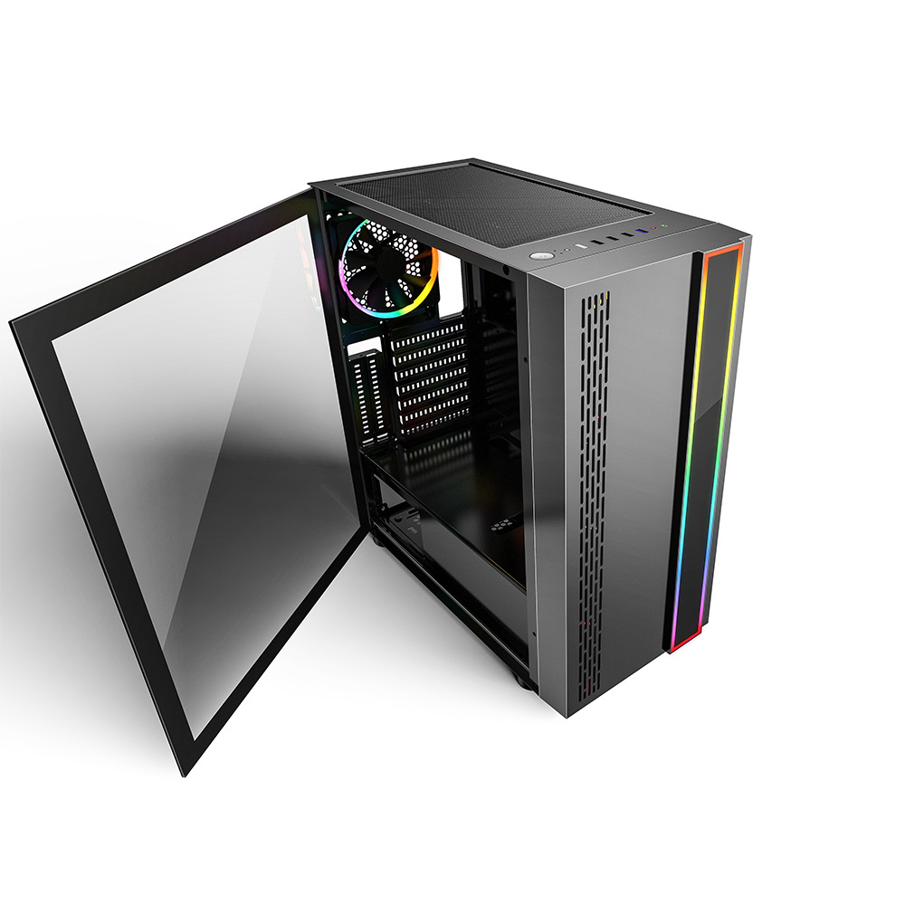 atx horizontal desktop  best  for cooling clear plastic newest  computer case  gaming case with LED strip