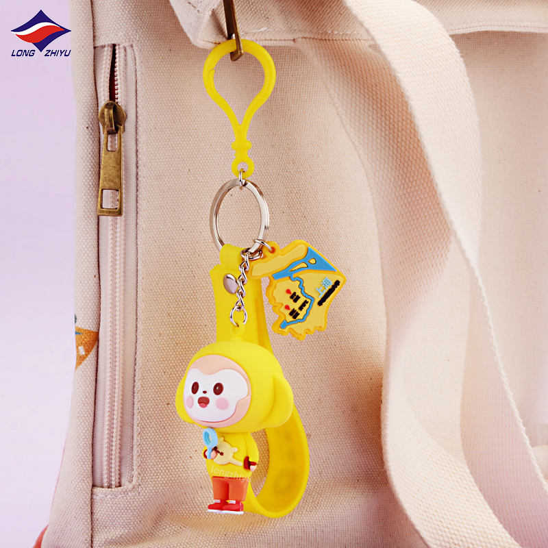 Longzhiyu 17 Years Factory 3D Cartoon PVC Keychain Custom Logo Cute Doll Rubber Keyring Bag Charm