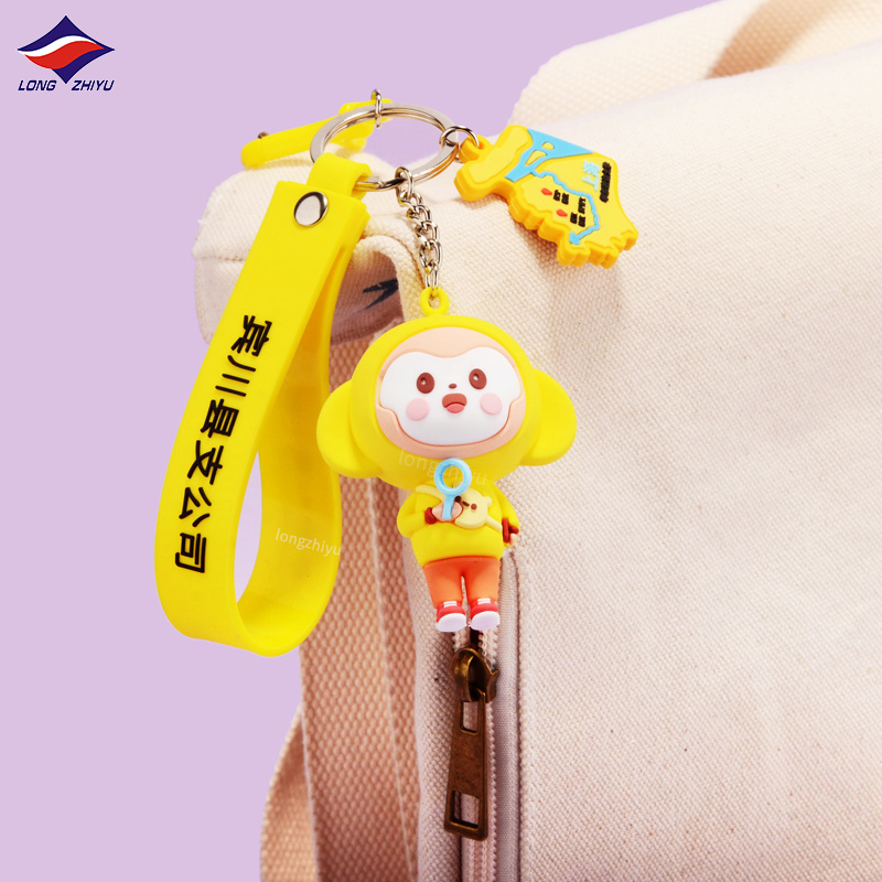 Longzhiyu 17 Years Factory 3D Cartoon PVC Keychain Custom Logo Cute Doll Rubber Keyring Bag Charm