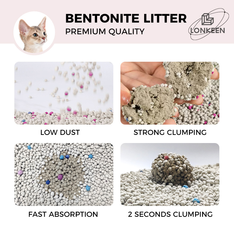 OEM Factory 5kg 10kg Strong Agglomeration Deodorization ball shape Dust Free Clump Colorful bentonite cat litter sand