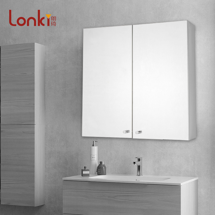 Lonki High Quality Wall Mounted Rectangle Vanity Three tiers Stainless Steel Bathroom Mirror Cabinet