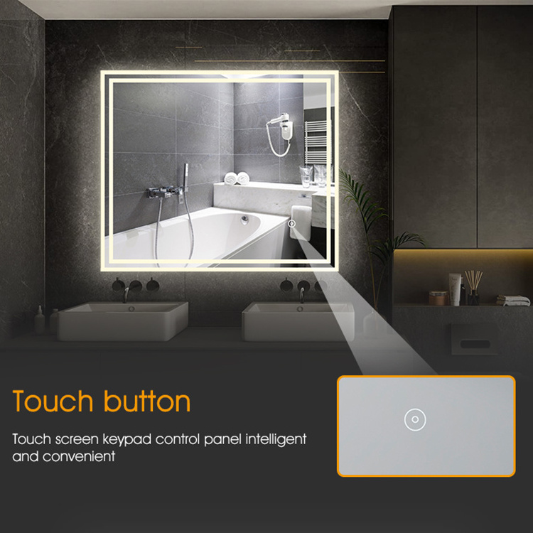 Lonki New Product Anti-fog Touch Switch Aluminum Frame Three Color Lighting Rectangle LED Bathroom Mirror