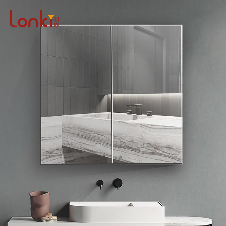 Lonki High Quality Wall Mounted Rectangle Vanity Three tiers Stainless Steel Bathroom Mirror Cabinet