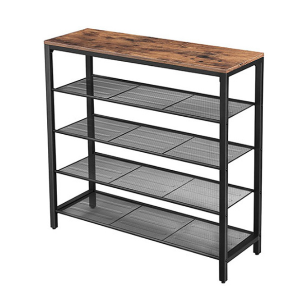 4 Tier Shoe shelf Wooden Metal Shoe Shelves Industrial Shoes Storage Rack and Organizer for Bedroom, Entryway, Hallway