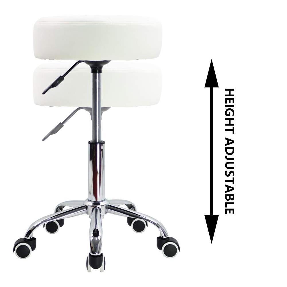 White Height Adjustable Bar Chair Salon Stool  Chair Swivel Rolling  Office Stool with Wheels