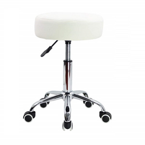 White Height Adjustable Bar Chair Salon Stool  Chair Swivel Rolling  Office Stool with Wheels