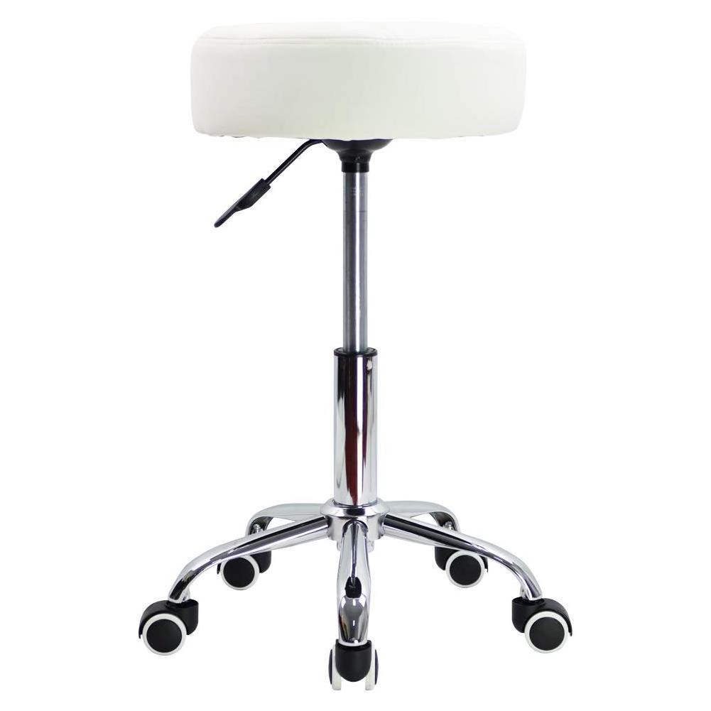 White Height Adjustable Bar Chair Salon Stool  Chair Swivel Rolling  Office Stool with Wheels