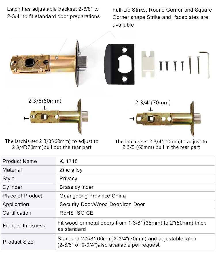 Security Privacy Keyless Lever Handle Lock Set Cylinder Zinc Alloy Bedroom Bathroom Interior Door Lock