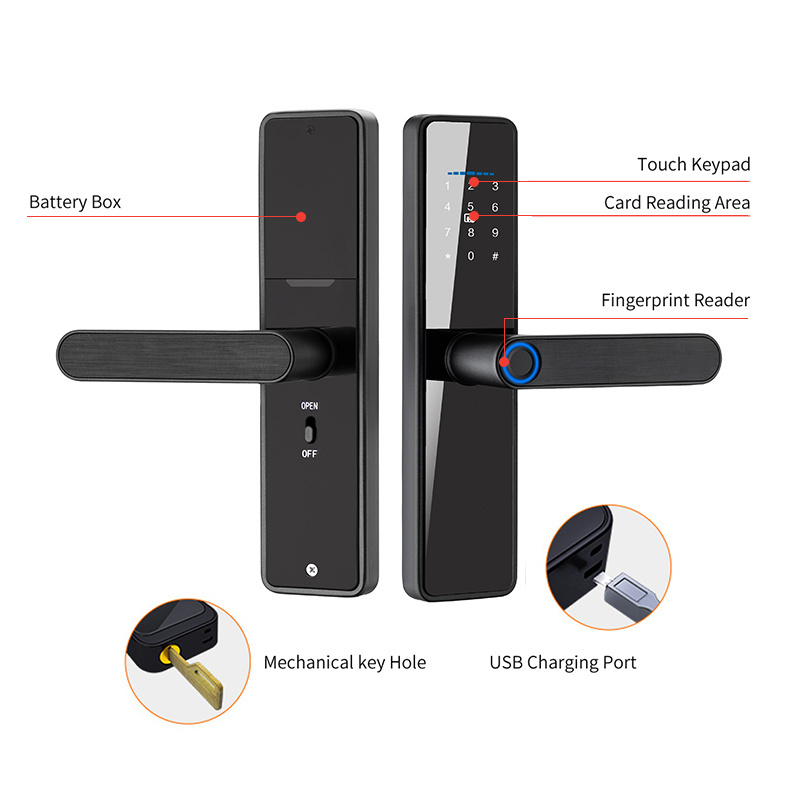 High Security Anti Theft WIFI Tuya APP Smart Lock Keyless Digital Handle Fingerprint Smart Door Lock