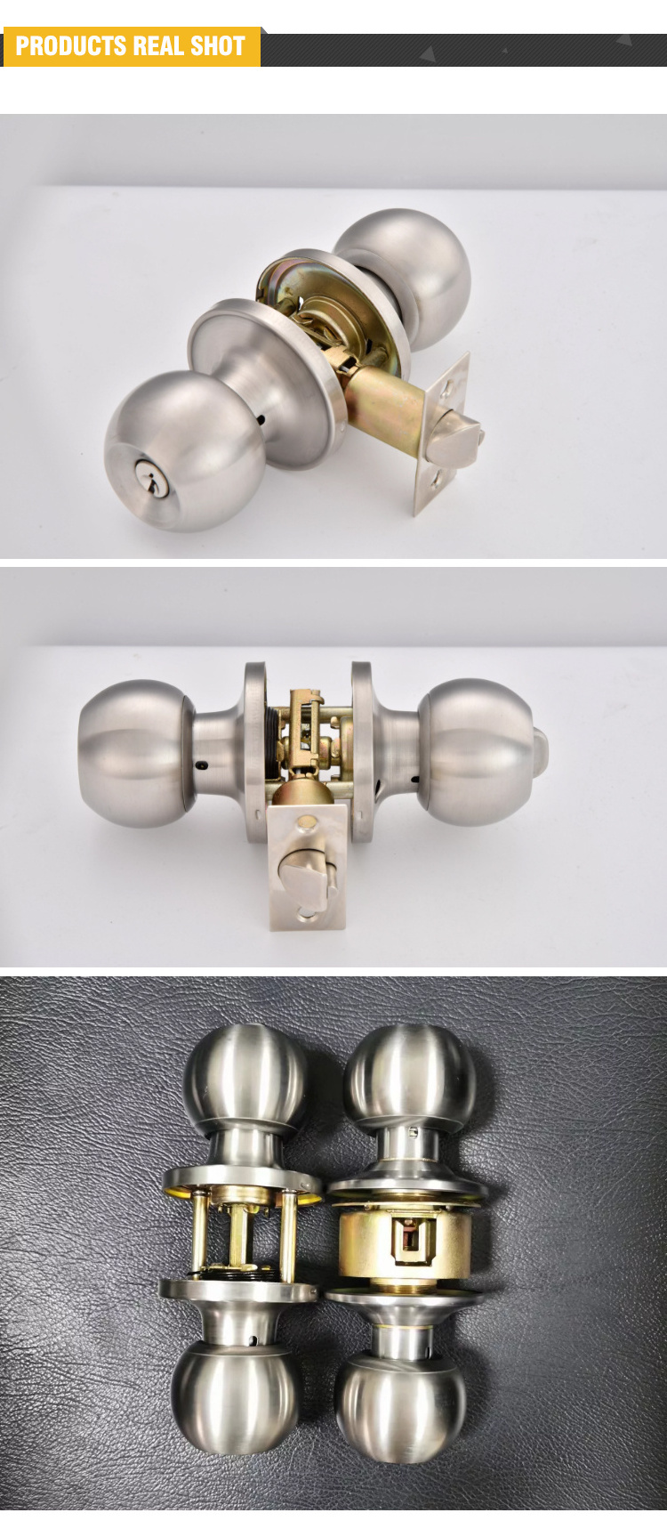 Commercial brass bolt round knob entry privacy front door lock for  bedroom and bathroom