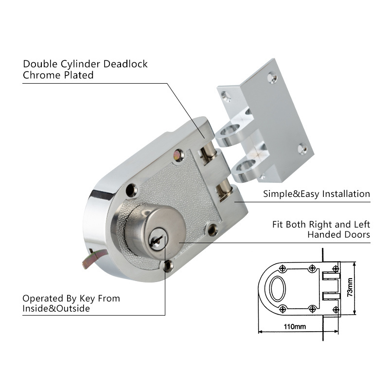 Modern interior double cylinder deadlock chrome plated door lock for home hotel