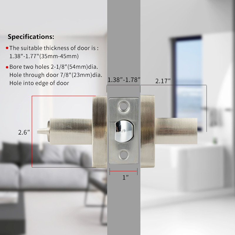 Tubular 3 Lever Square Heavy Duty Handle Door Lock for Bedroom Bathroom