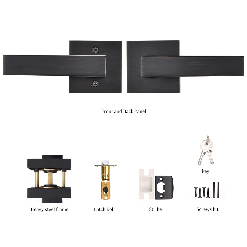 Heavy Duty Exterior Square Door Handle Lock Black Square Deadbolt And Square Handle Lever Combo Lockset