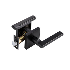 Heavy Passage Door Handle Matte Black Keyless Square Door Lever with Modern Contemporary  Design for Home Hallway or Closet