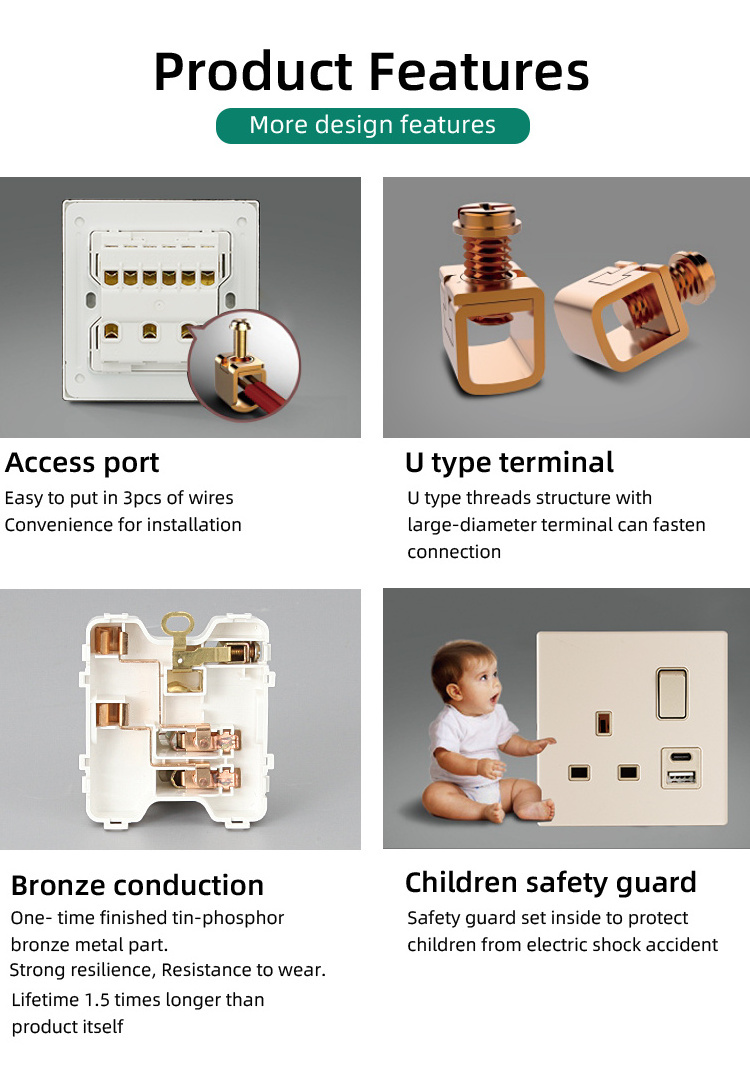 New Design US standard touch glass panel switches and sockets tempered glass wall switch