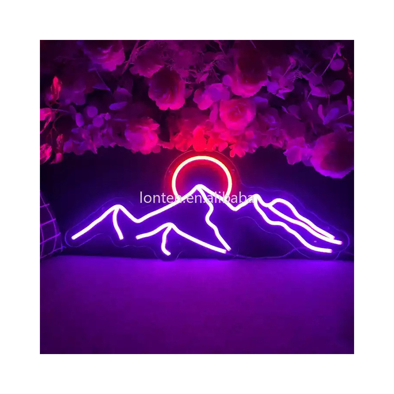 Custom  Neon Light Led Mountain Neon Sunrise Sunset Neon Sign Red Sun for Art Bedroom Decor Painting Exhibition Decoration