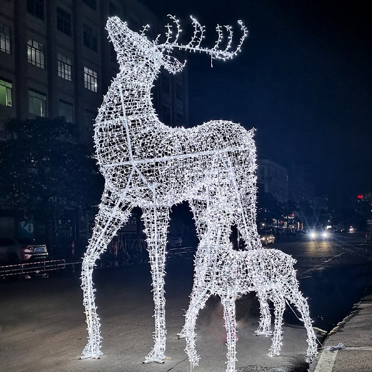 Outdoor Waterproof Garden Street Holiday Landscape Deer Lamp Motif Decoration 3D Large Led Christmas Reindeer Lights