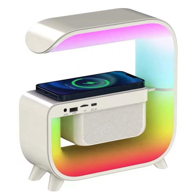 Lonvel New Design G Multi-function Wireless BT Speaker with Fast Wireless Charging Wake Up Lights G Shaped Speaker G3 Lamp