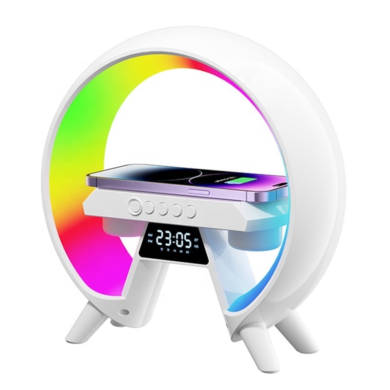 Lonvel In Stock Speaker Led Smart Sound Atmosphere Lamp O-shaped Wireless Charger With Clock Night Light Sunrise BTG80