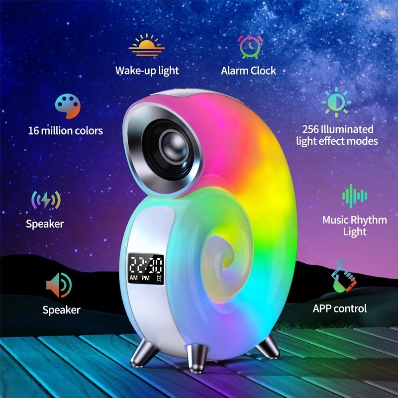 Lonvel Conch Speakers Sunrise Bedside Atmosphere Lamp LED Night Light RGB with Stereo Colorful Music Rhythm Light APP Control