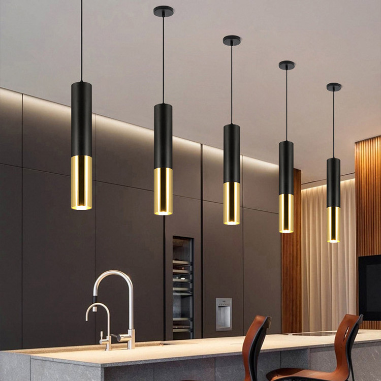 Long Tube Lamps Kitchen Dining Room Shop Bar Decoration Cord Pendant Lamp Background Lights Dimmable Cylinder LED Pendant Lights