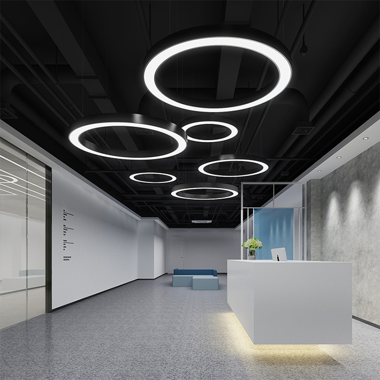 LED hollow round office chandelier, gym supermarket circular art  modern simple shop modeling pendant light