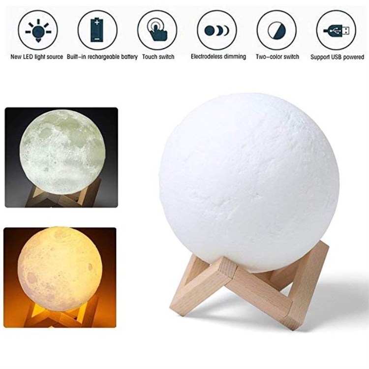 Wholesale Motion Sensor Wireless Led Night Light 3D Printing USB Rechargeable 2 Colors 24 cm Moon Lamp for Baby Rooms