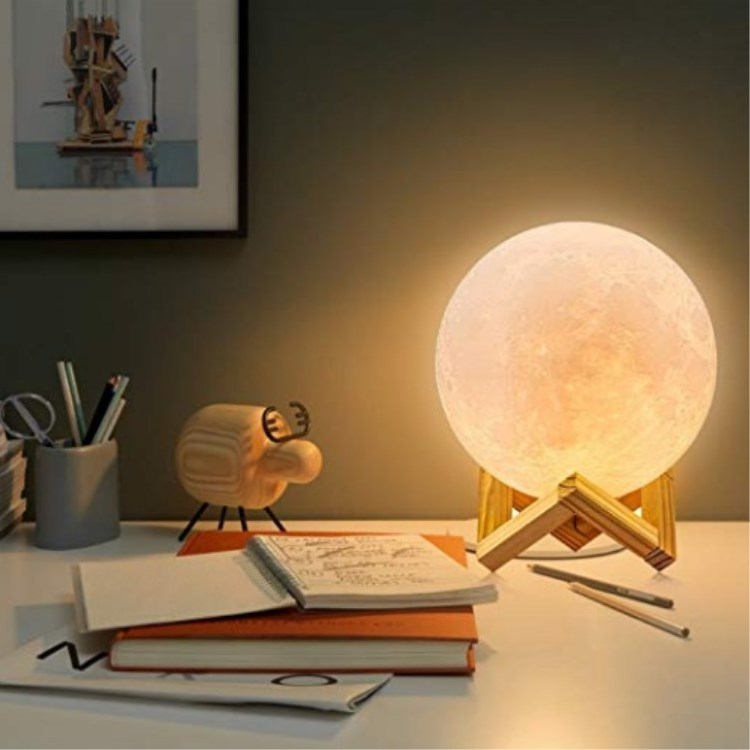 Wooden Bedside Table Lamp Bedroom Led Sensor Light Romantic Gift Table Lamp Design Moon Led 3d Lights for Baby Bed Room