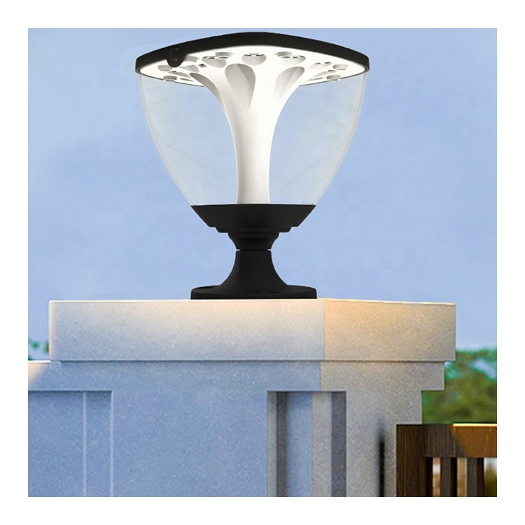 Super bright ip65 waterproof garden decor outdoor black solar gate pillar light