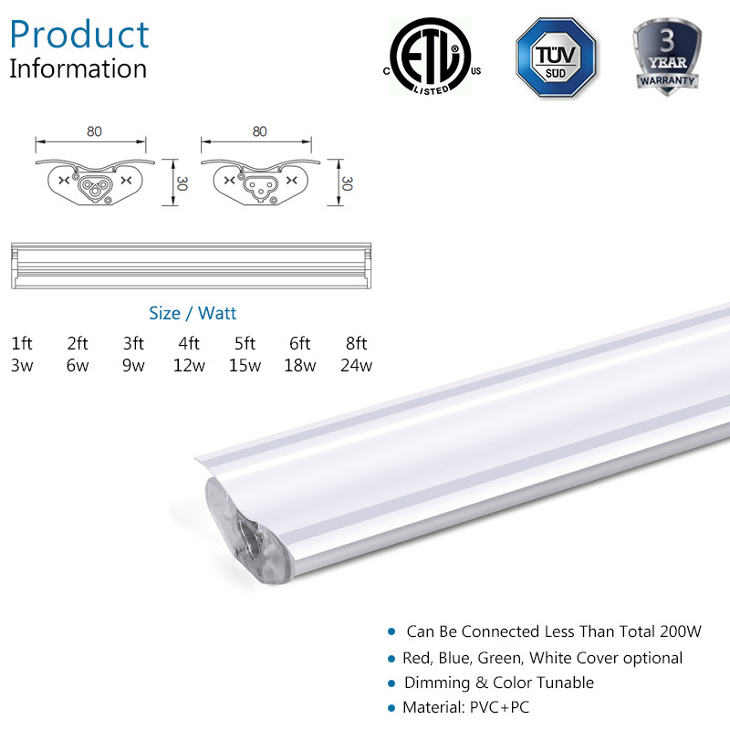 2Ft 4Ft 1.2M 12W Ceiling Surface Mounted CCT Adjustable Dimmable Decoration Linkable Led Batten Tube Light For Office Corridor