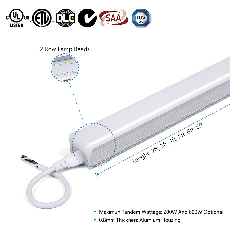 DLC 5000 Lumen 100v-277v 2Ft 4Ft 25W 60W T5 Led Integrated Double Batten Fixture Tube Light For Shop Stadium Garage Warehouse