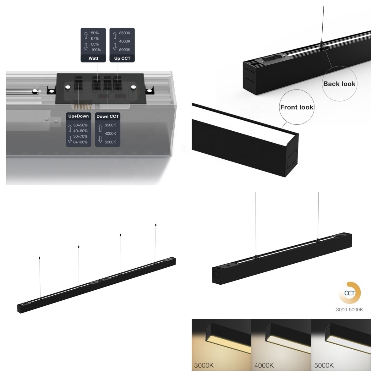 High quality Modern Office Aluminum Up and Down Linkable pendant led linear light system 1.2m 2.4m Ceiling Hanging Light Fixture