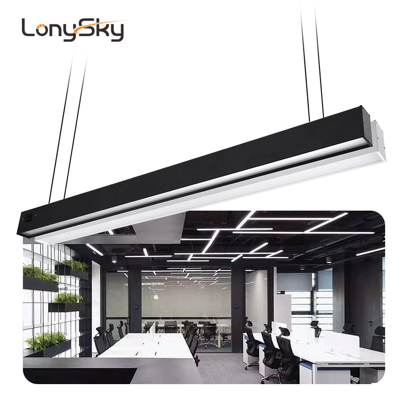 Commercial lighting white black 4ft 8ft suspended shop supermarket hotel linear light