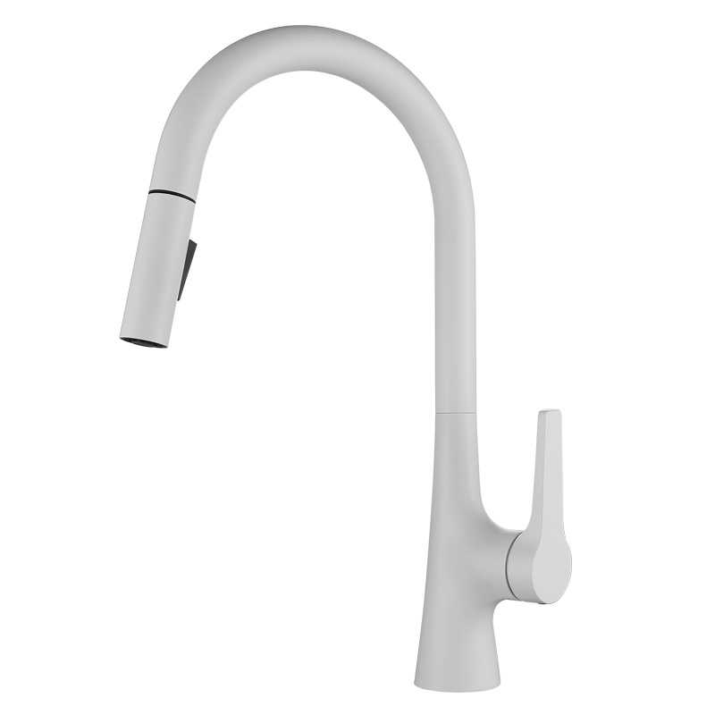 Pull-out zinc alloy brass kitchen sink faucet white sink faucet kitchen faucet