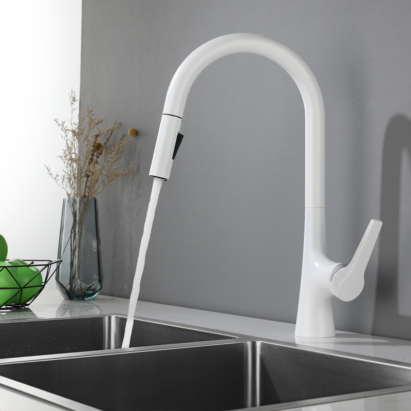 Pull-out zinc alloy brass kitchen sink faucet white sink faucet kitchen faucet