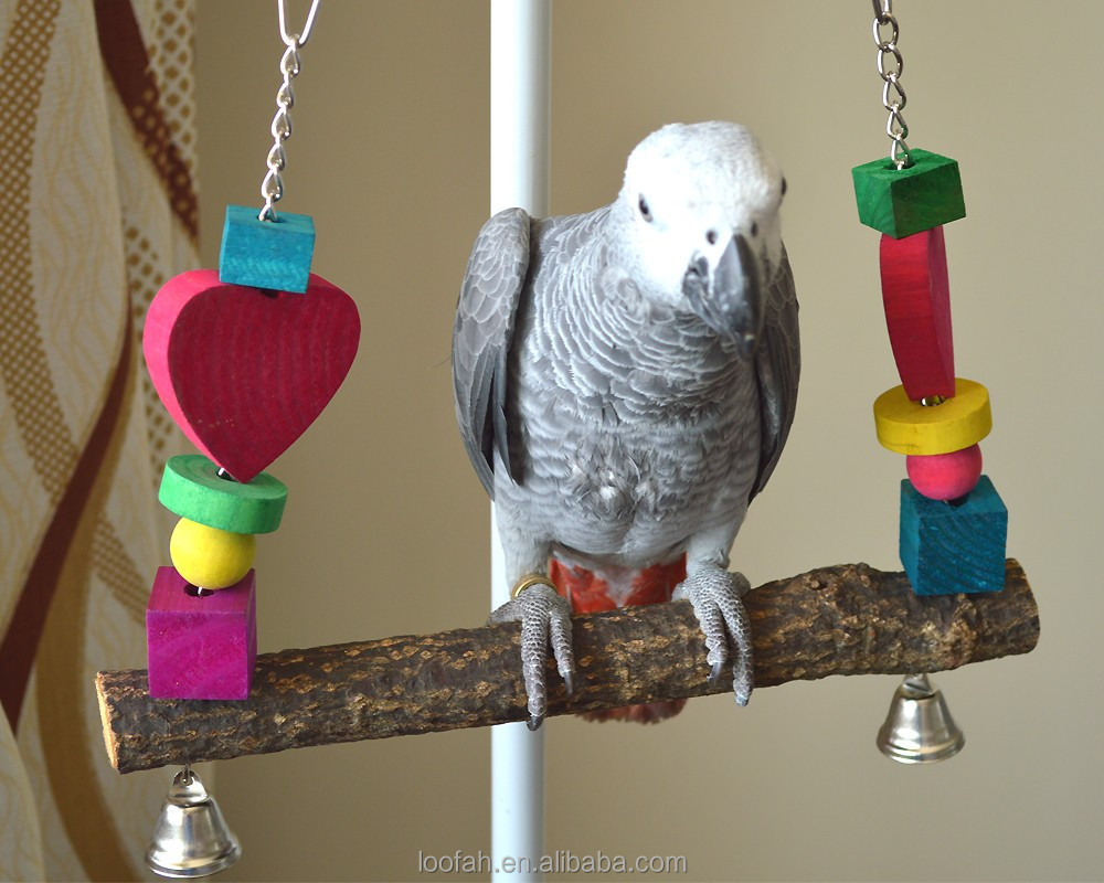 Wooden Pet Bird Stand Toys Colorful Arch Bridge Swing Chew Toys With Bells for Parrot Parakeet Cockatiel Pets Birds Accessories