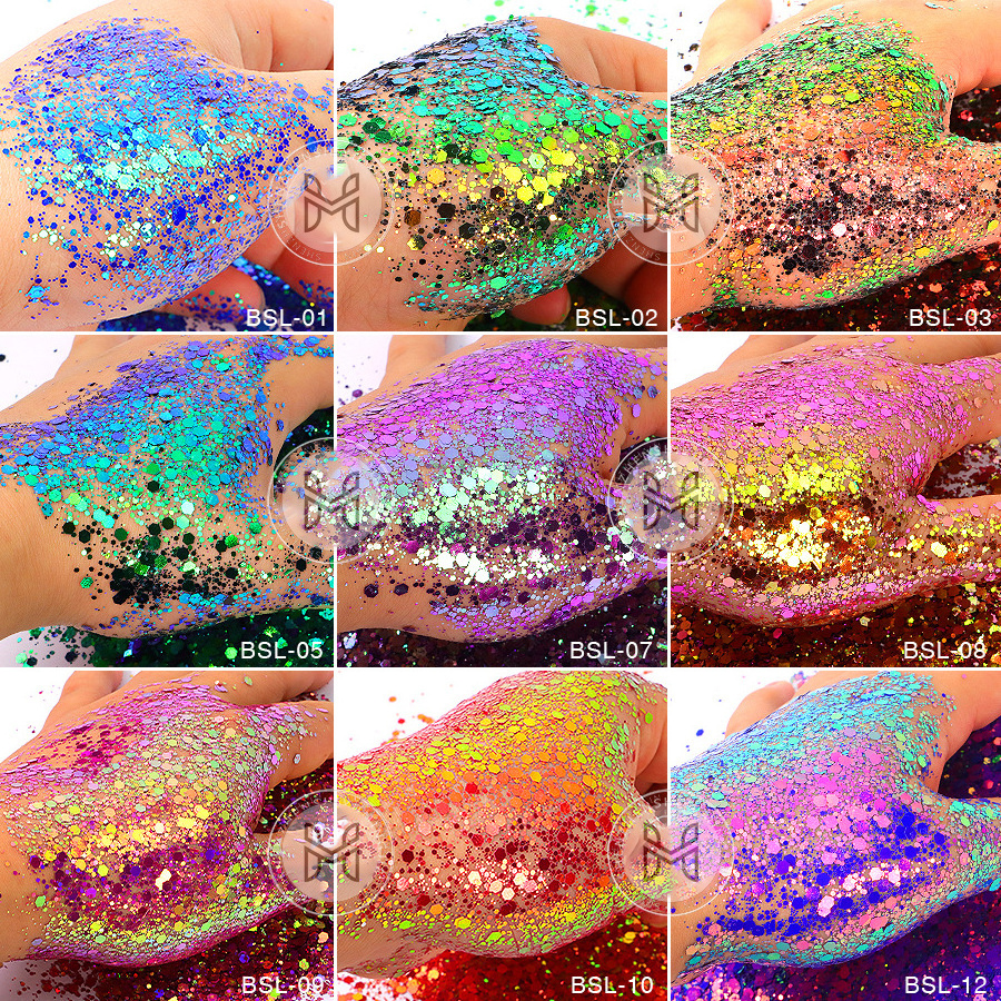 Wholesale bulk Custom change color chunky glitter Color Shifting Chameleon glitter for Makeup Body Hair Nail Art Craft Resin