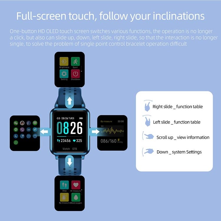 CE Rohs Waterproof Full Touch Screen Heart Rate Monitor Fitness Smartwatch Bracelet Sport Smart Watch