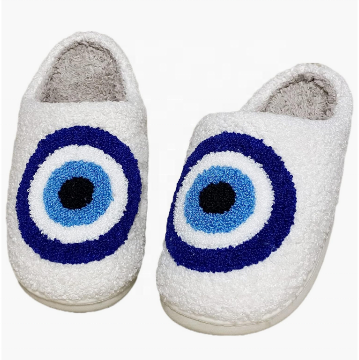 Custom Women's Men's Evil Eyes Slippers Winter Fuzzy Memory Foam Fluffy Warm House Shoes